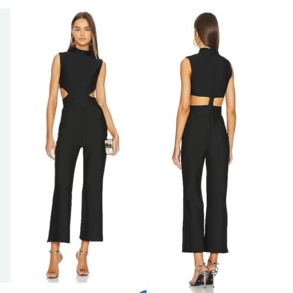 Elliatt Lambley Jumpsuit Black Knit cut out flare one piece Revolve Sz L - Picture 1 of 16